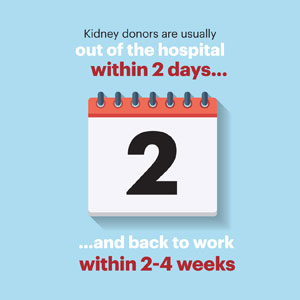 Kidney donors are usually out of the hospital within 2 days