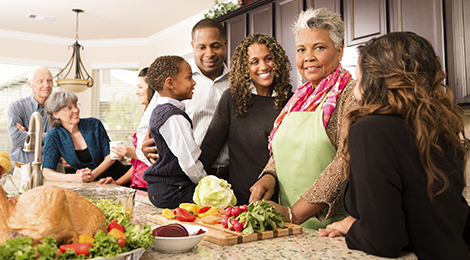 Family and friends together at the holidays.