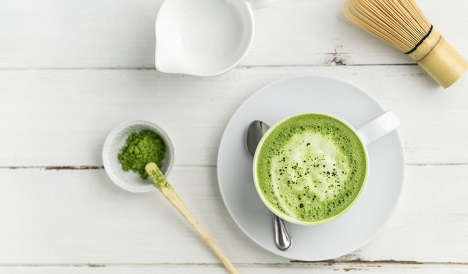 Matcha tea on a plate.