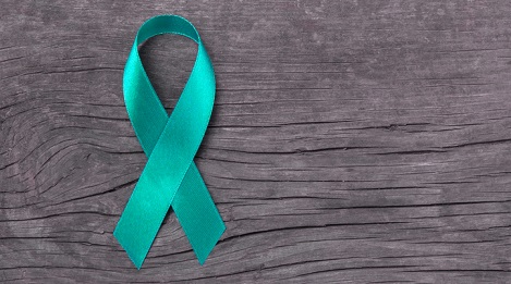Green ribbon honoring ovarian cancer.