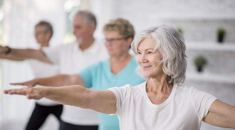 An elderly exercise class.
