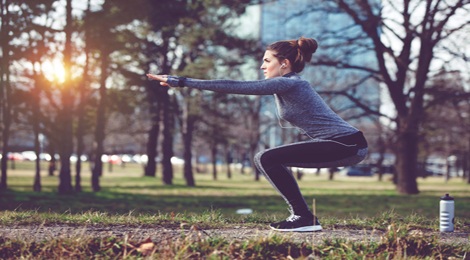 Exercising in a park. 