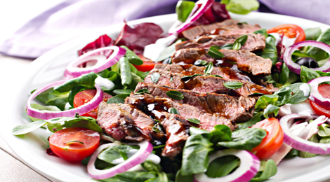 Grilled marinated lamb and red pepper salad recipe