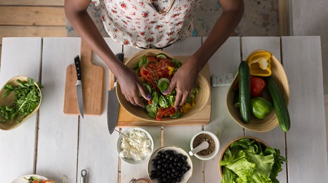 Cooking a salad.