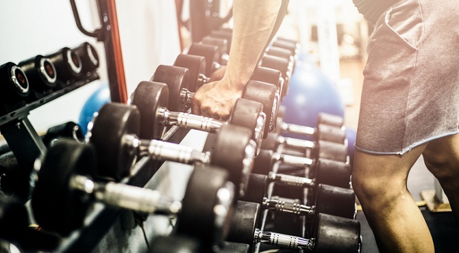 Set of weights in a gym.