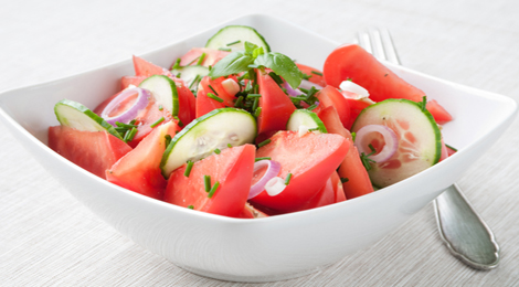 Baby Tomato and Cucumber Salad with Cucumber Vinaigrette Recipe