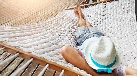 Napping on a hammock. 