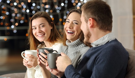 Family drinking coffee during the holidays