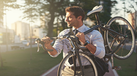 Biking to work.