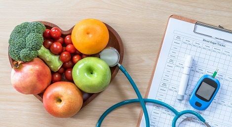 Fruit and a diabetic machine.