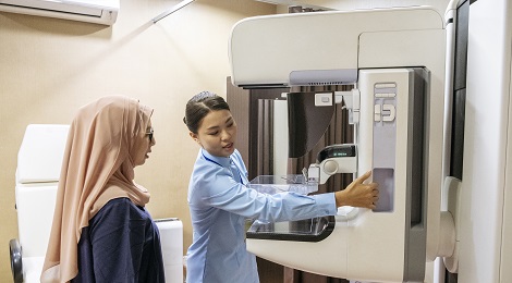 Breast cancer screening at the hospital. 