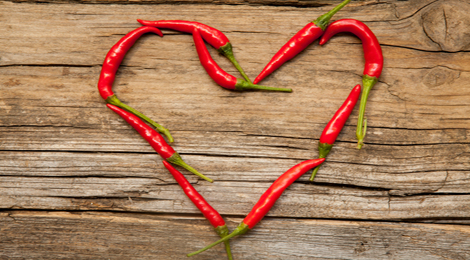 Peppers in the shape of a heart.