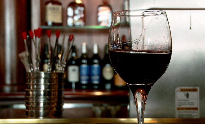 Wine and liquor at the bar.