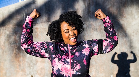 Women showing off her exercise clothes.