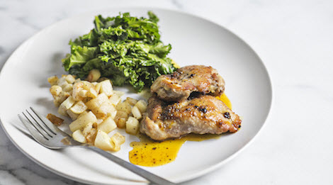 Citrus juniper chicken with roasted turnips and greens