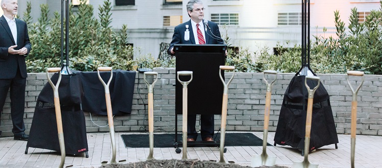 Michael Burnett CEO of Piedmont Athens speaks at hospital groundbreaking ceremony 