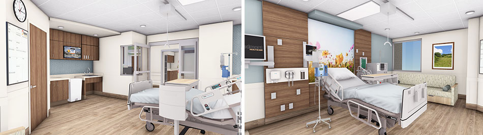 Images of patient room rendering of the new Piedmont Columbus Midtown ICU