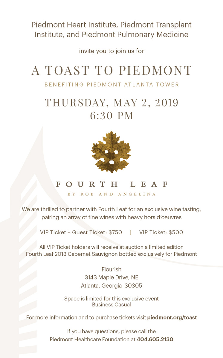 A Toast to Piedmont - Thursday, May 2, 2019 at 6:30pm