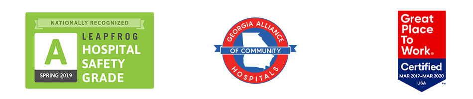 Leapfrog Hospital Safety Grade, Great Place to Work, Georgia Hospital Alliance logos