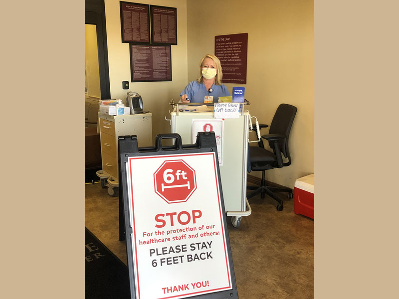 A screening area upon entering the hospital